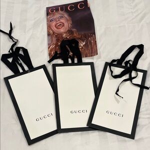 Gucci Black and White Shopping Bags